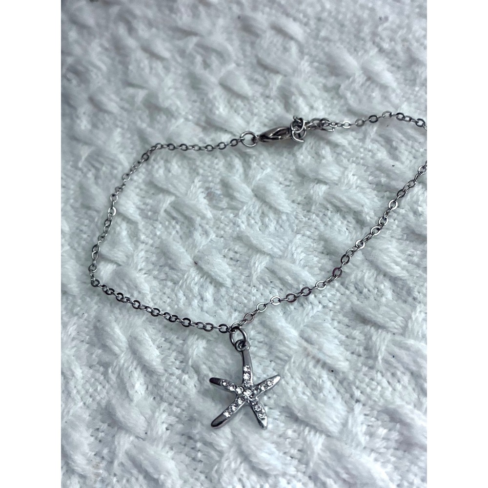 Silver Tone Starfish Rhinestone Necklace Coastal Beach Y2K Mermaidcore